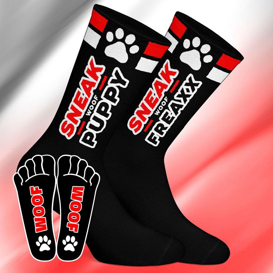 SNEAKFREAXX Woof Puppy Socks Black Red