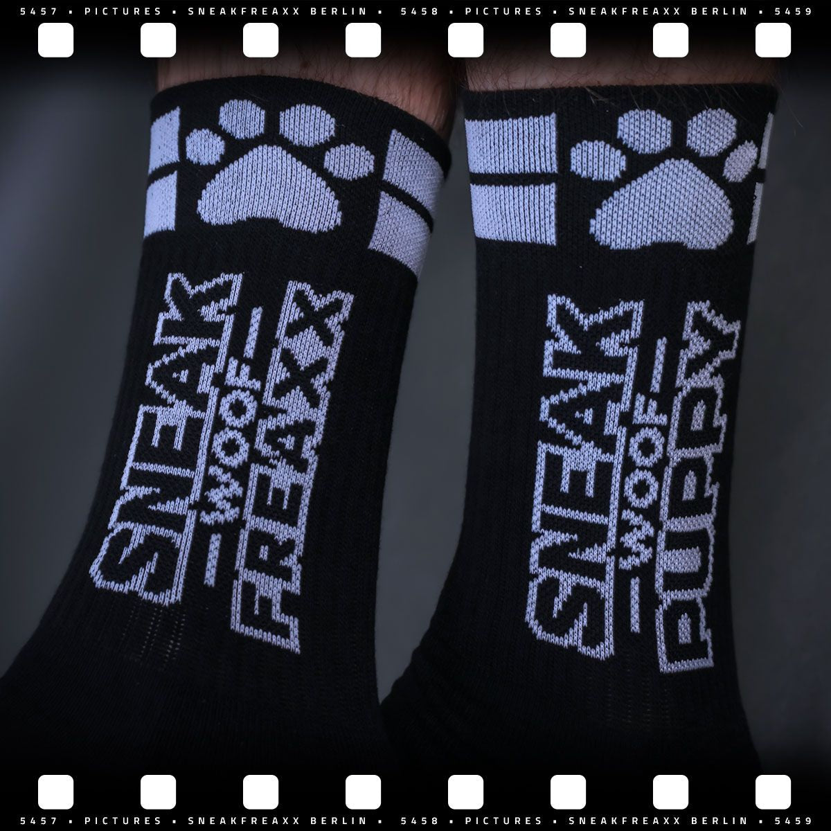 SNEAKFREAXX Woof Puppy Socks Black White