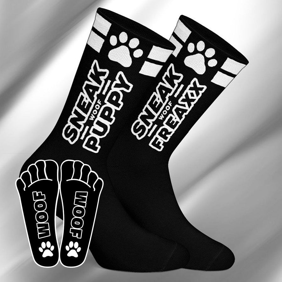 SNEAKFREAXX Woof Puppy Socks Black White