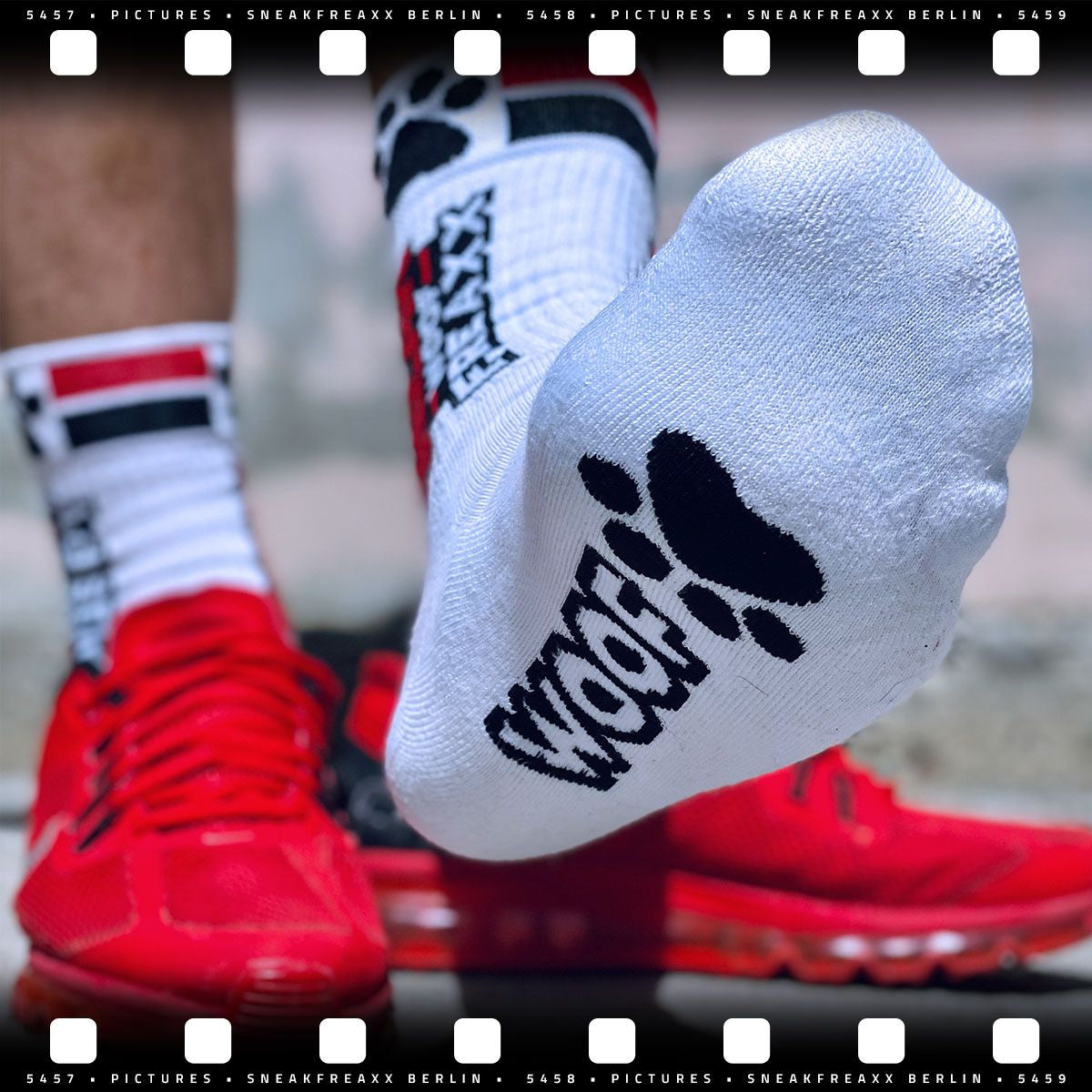 SNEAKFREAXX Puppy Socks White Red