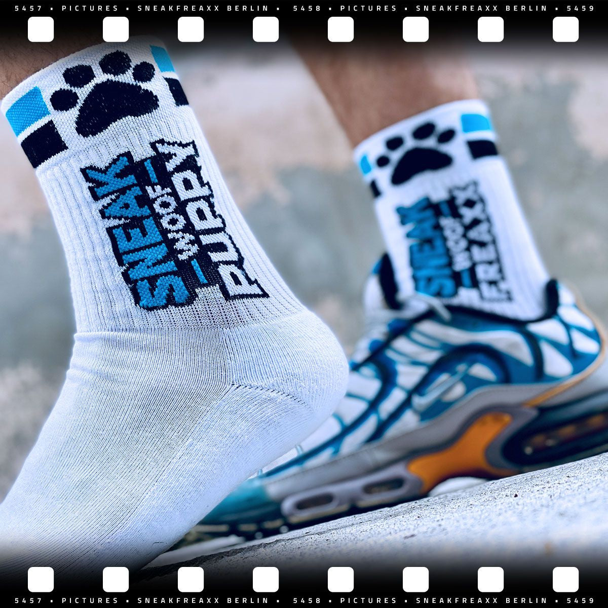 SNEAKFREAXX Puppy Socks White Blue