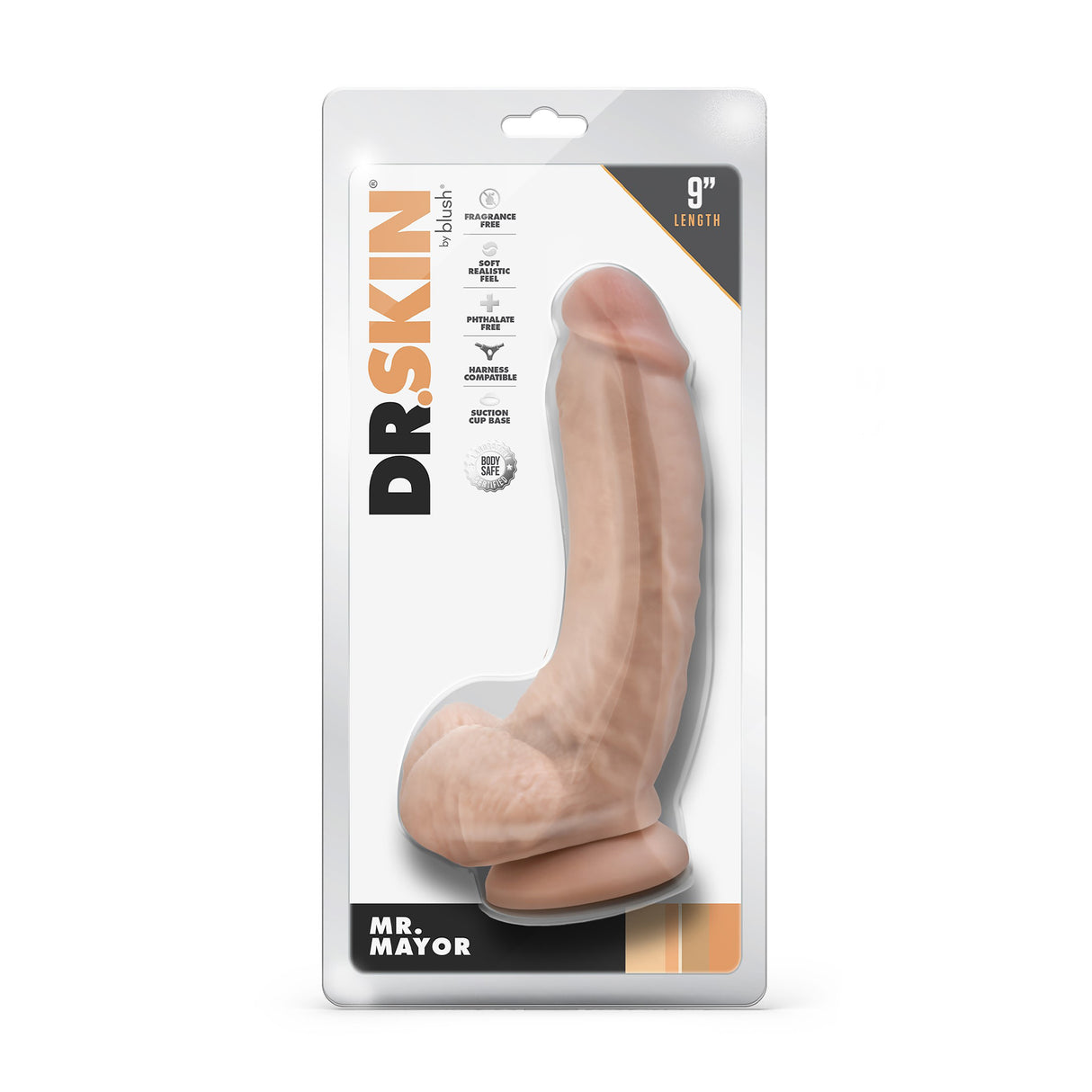 Dr Skin Mr Mayor Dildo with Balls 9 Inch Light