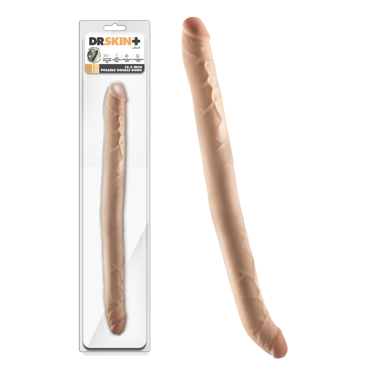 Dr Skin Posable Double Dong 16.5 Inch Light