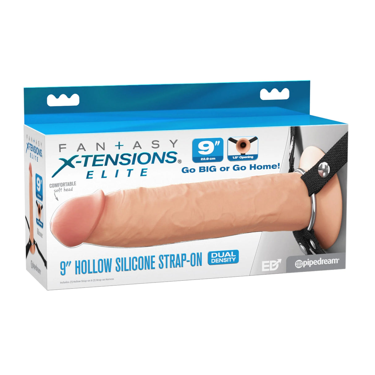 Pipedream Fantasy X Tensions Elite Silicone Hollow Strap On Dildo 9 Inch Light