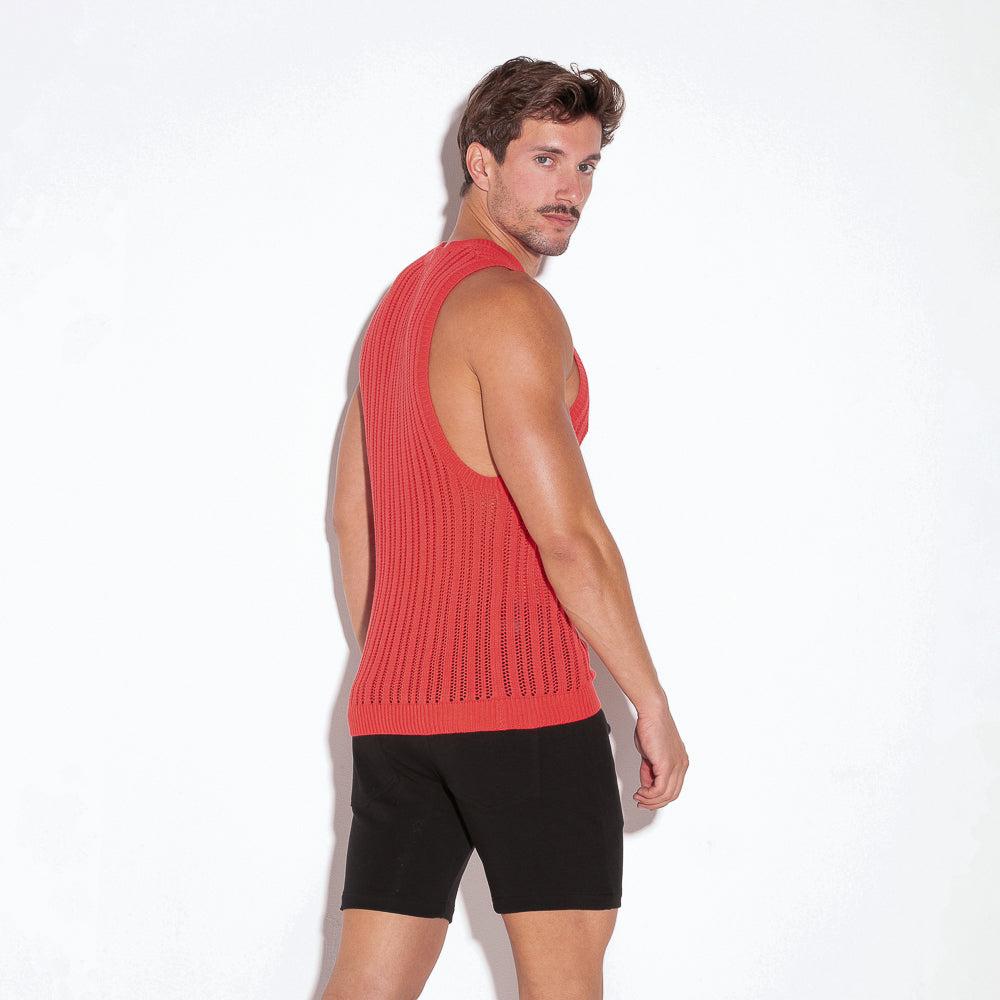 Code 22 Knitted Stripe Tank Top Coral
