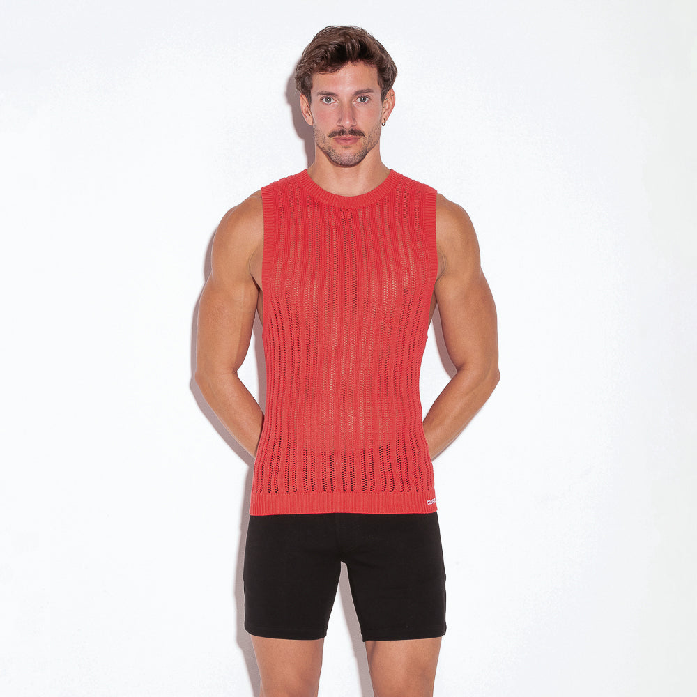 Code 22 Knitted Stripe Tank Top Coral