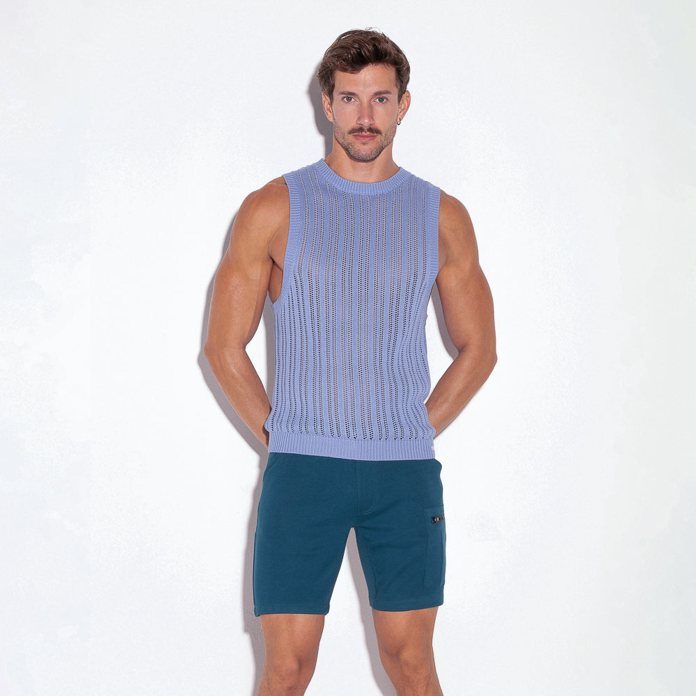 Code 22 Knitted Stripe Tank Top Sky Blue