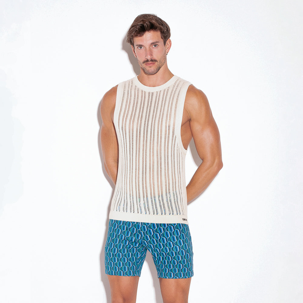 Code 22 Knitted Stripe Tank Top Off White