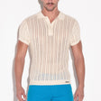 Code 22 Knitted Stripe Polo Shirt Off White