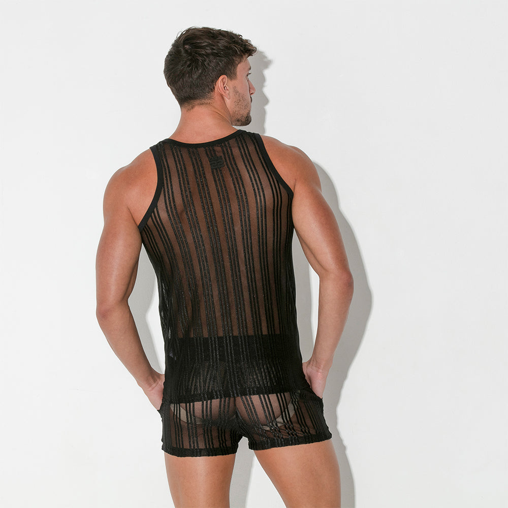 Code 22 Mesh Pinstripe Tank Top Black