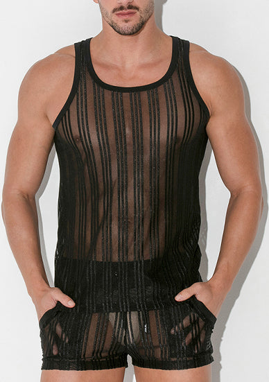 Code 22 Mesh Pinstripe Tank Top Black