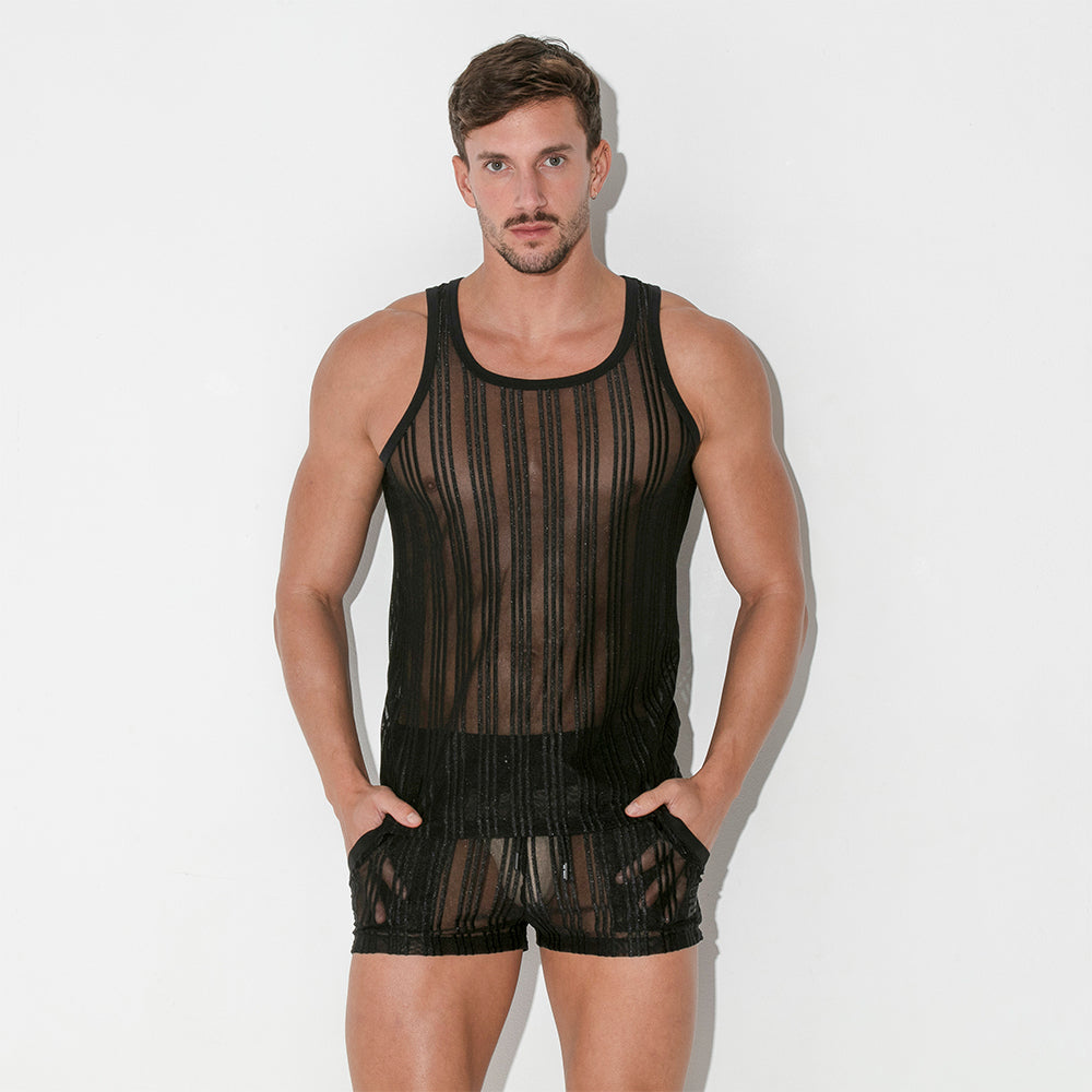 Code 22 Mesh Pinstripe Tank Top Black