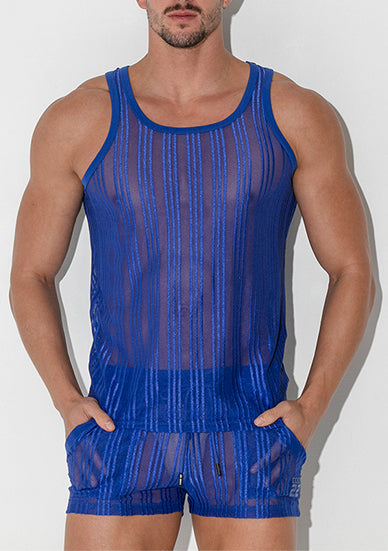 Code 22 Mesh Pinstripe Tank Top Blue