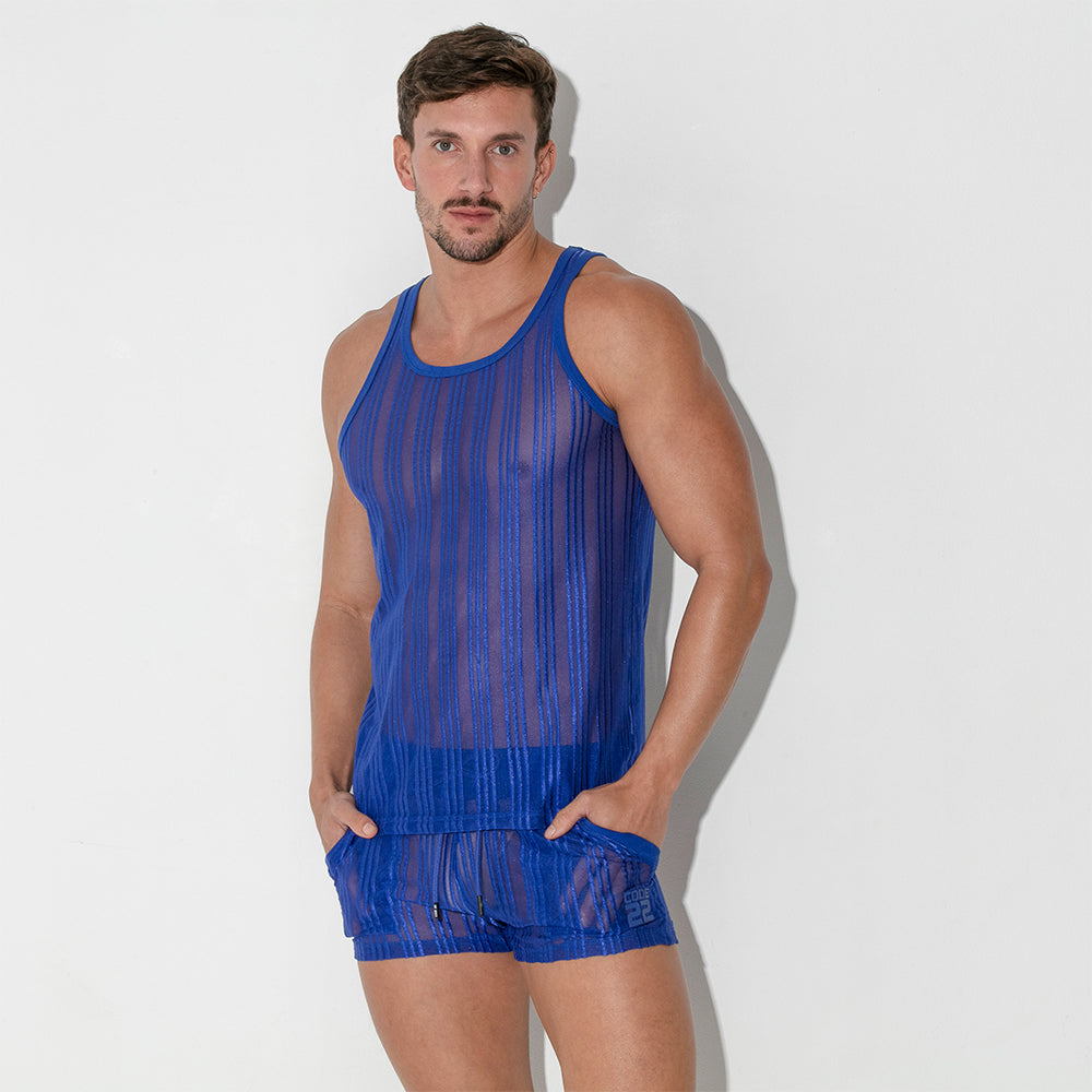 Code 22 Mesh Pinstripe Tank Top Blue