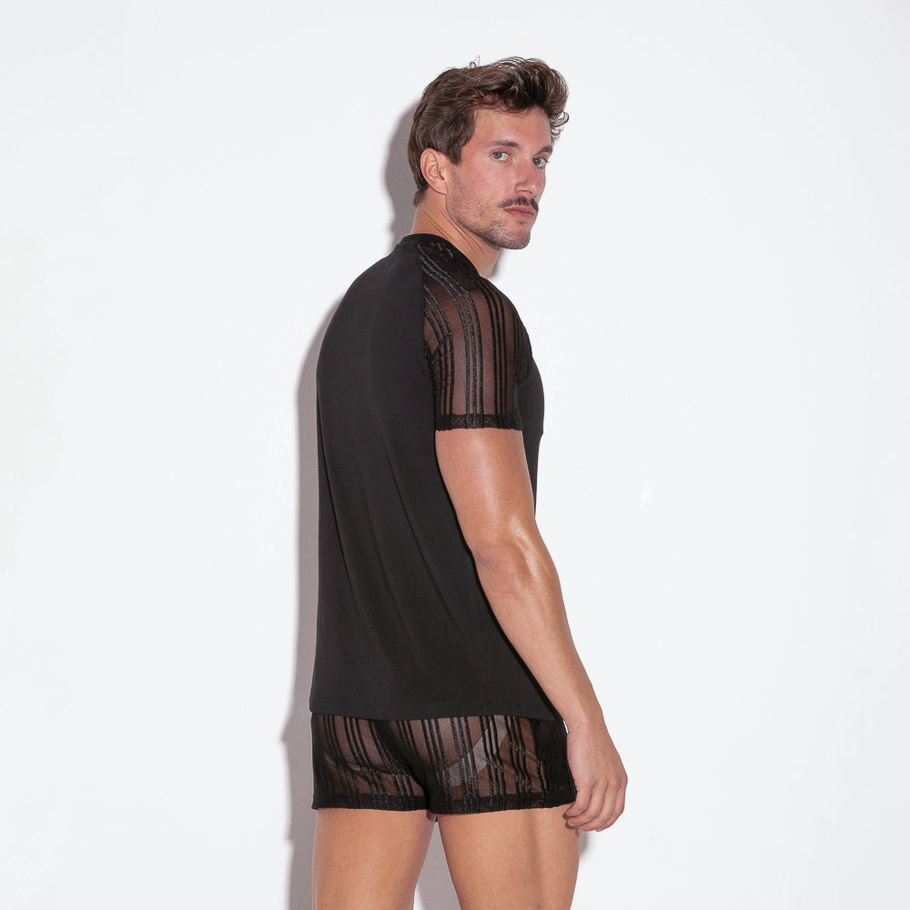 Code 22 Sheer Stripe T Shirt Black