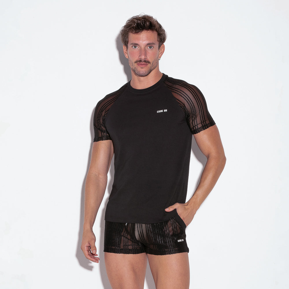 Code 22 Sheer Stripe T Shirt Black