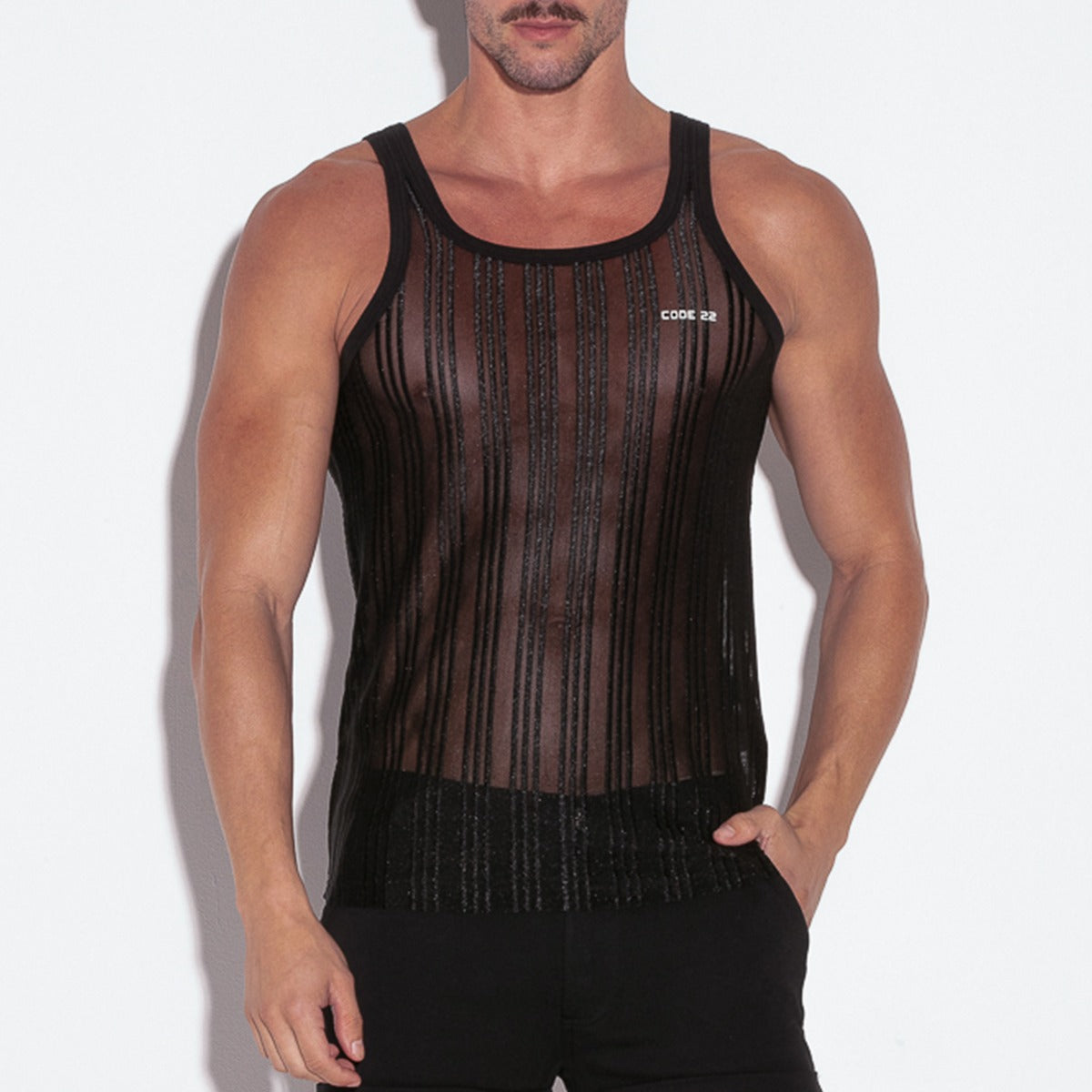 Code 22 Sheer Stripe Tank Top Black