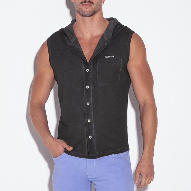 Code 22 Sleeveless Vintage Hoody Black