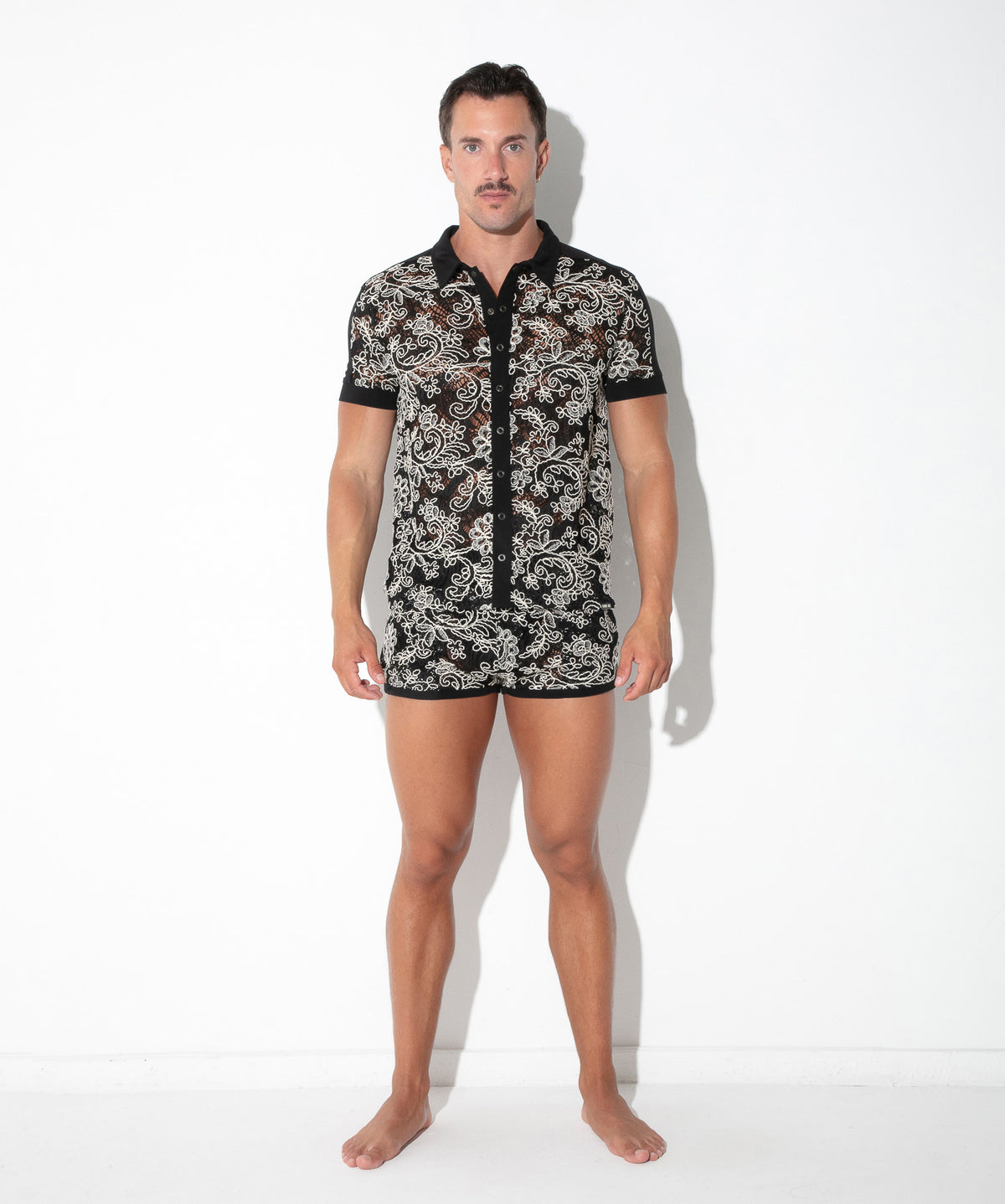 Code 22 Contrast Corded Lace Shirt Black