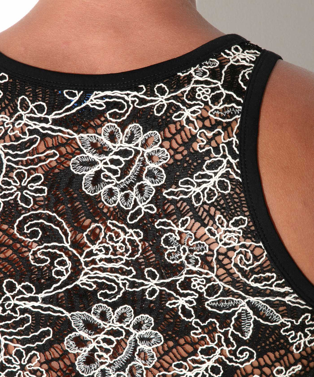 Code 22 Contrast Corded Lace Tank Top Black