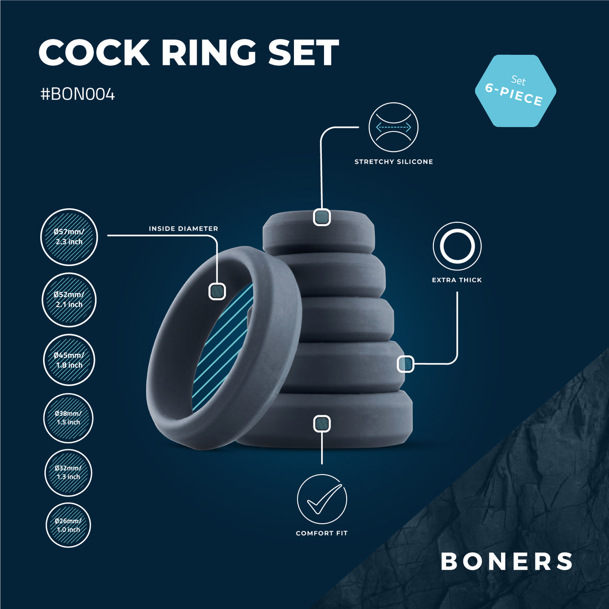 Boners 6-Piece Cock Ring Set