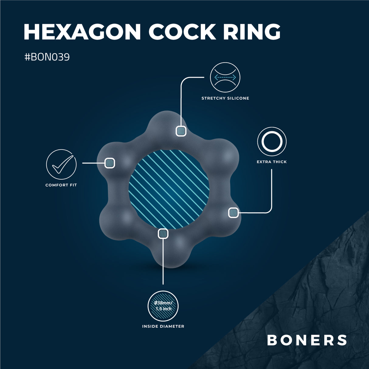 Boners Hexagon Cock Ring with Steel Balls