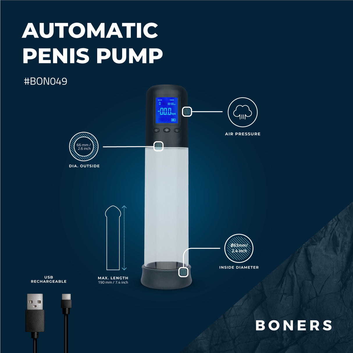 Boners Professional Penis Pump with LCD Screen