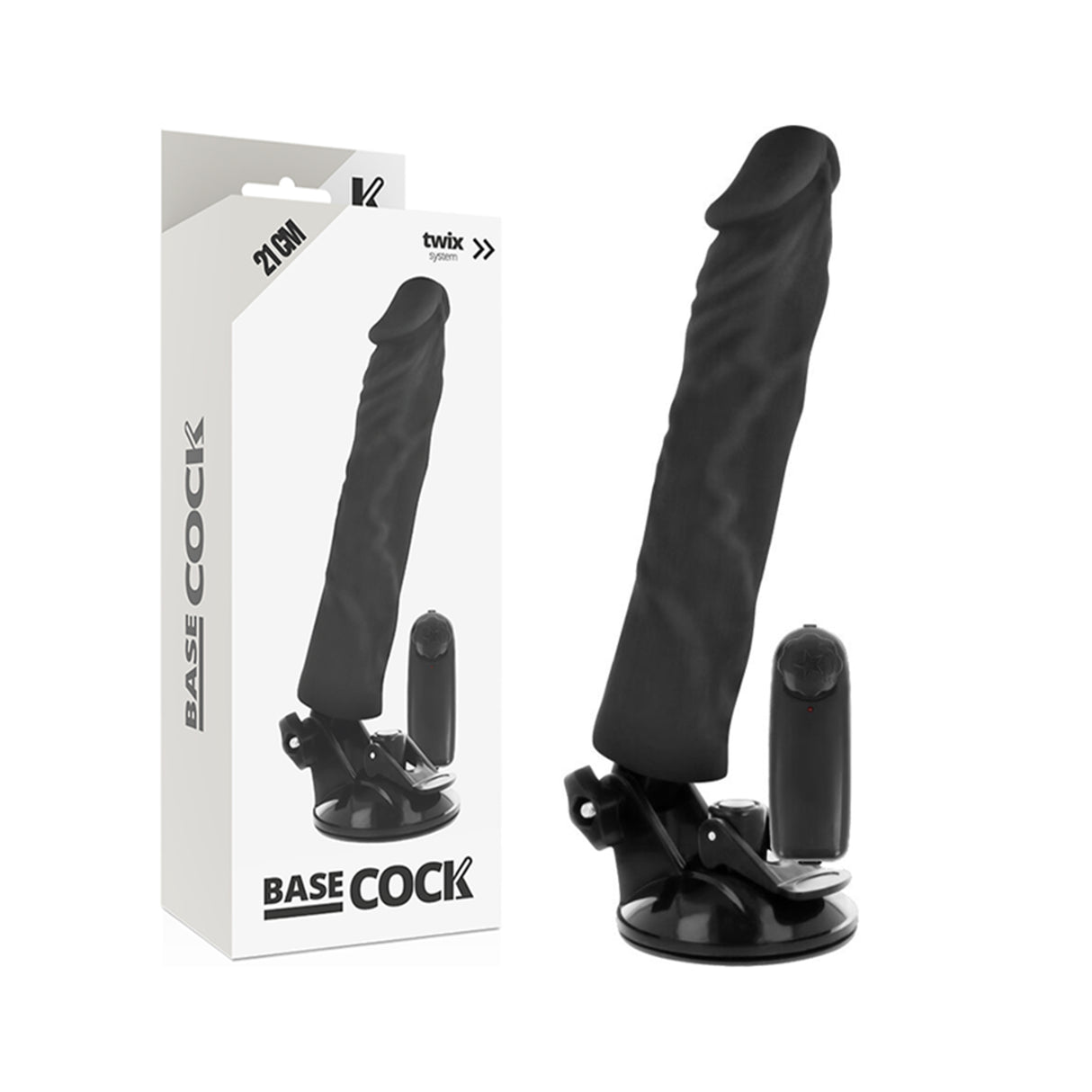 Basecock Realistic Vibrating Dildo with Remote Control 8 Inch Black