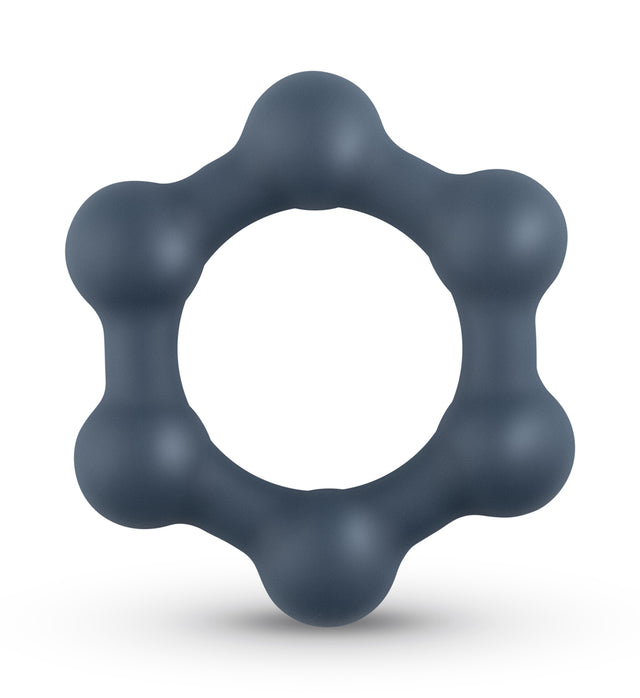 Boners Hexagon Cock Ring with Steel Balls Blue