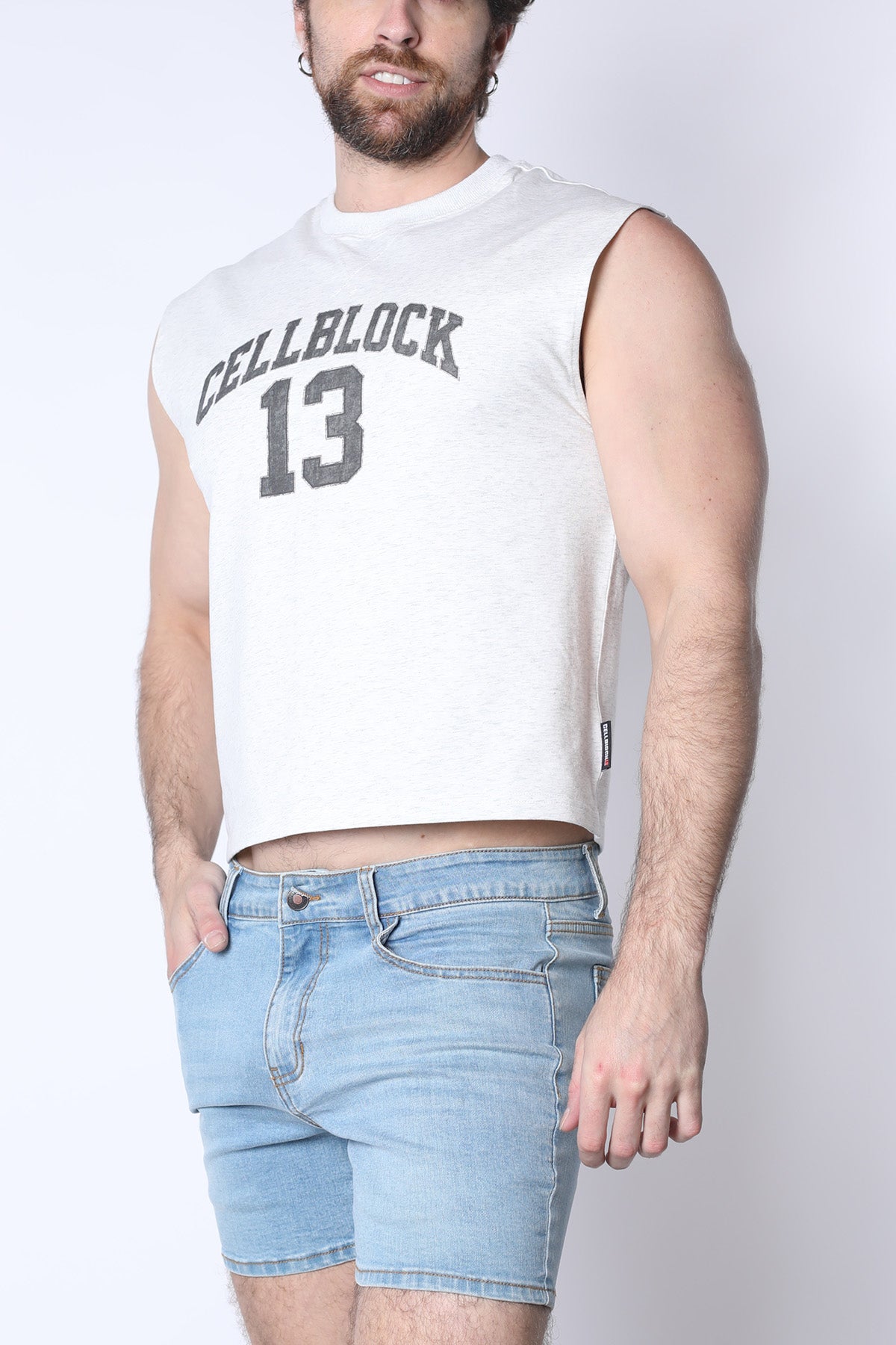 Cellblock 13 CB13 Sport Cropped Muscle Tank Top Grey