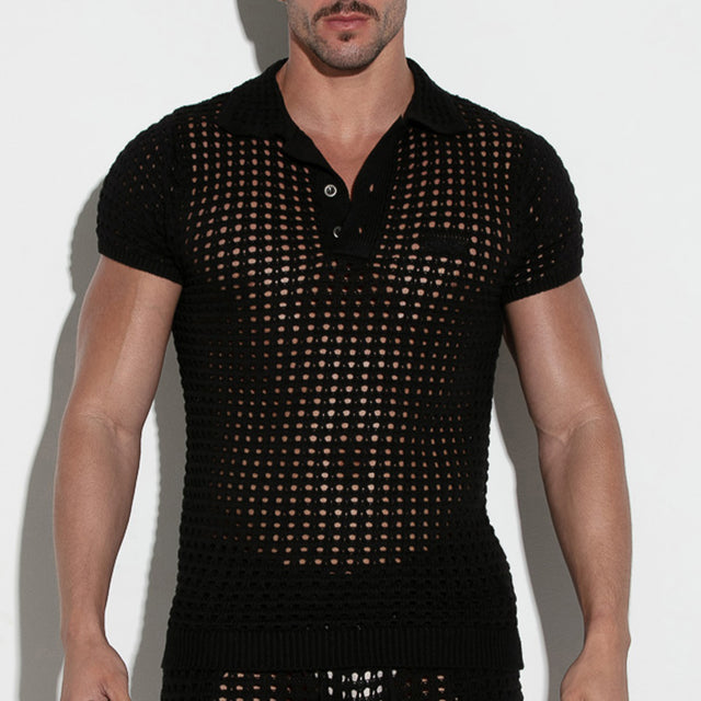 Code 22 Diamond Knit Polo Shirt Black