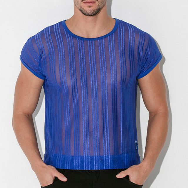 Code 22 Mesh Pinstripe T Shirt Blue