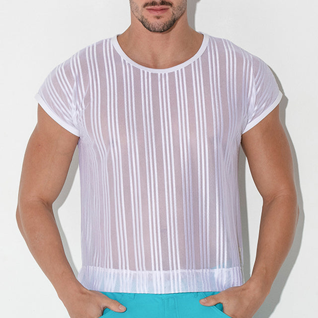 Code 22 Mesh Pinstripe T Shirt White