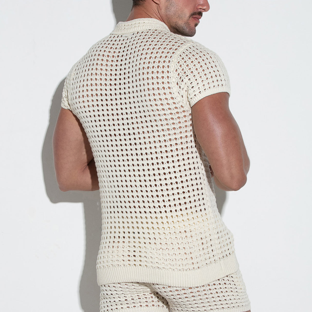 Code 22 Diamond Knit Polo Shirt Off White