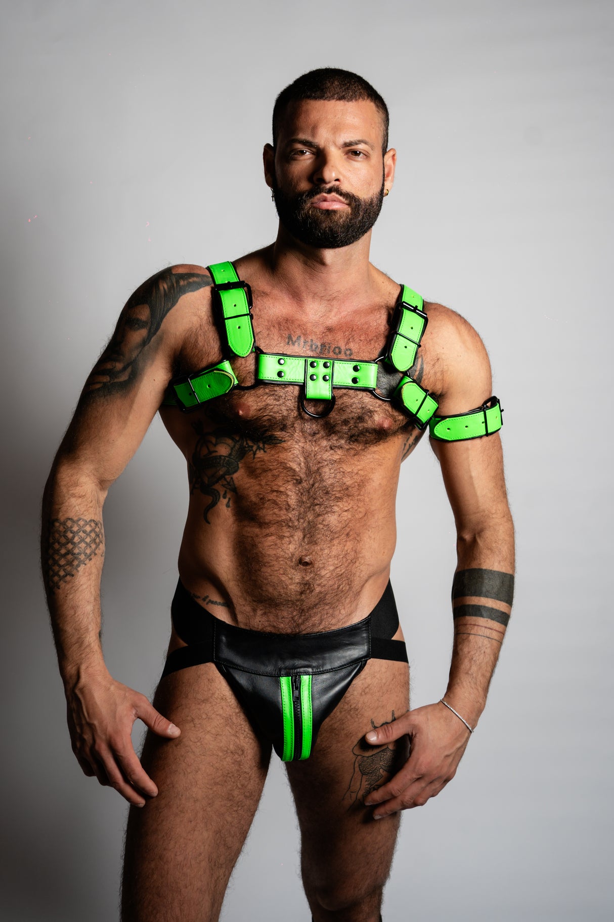 ruff GEAR Bold Leather Bulldog Harness Neon Green