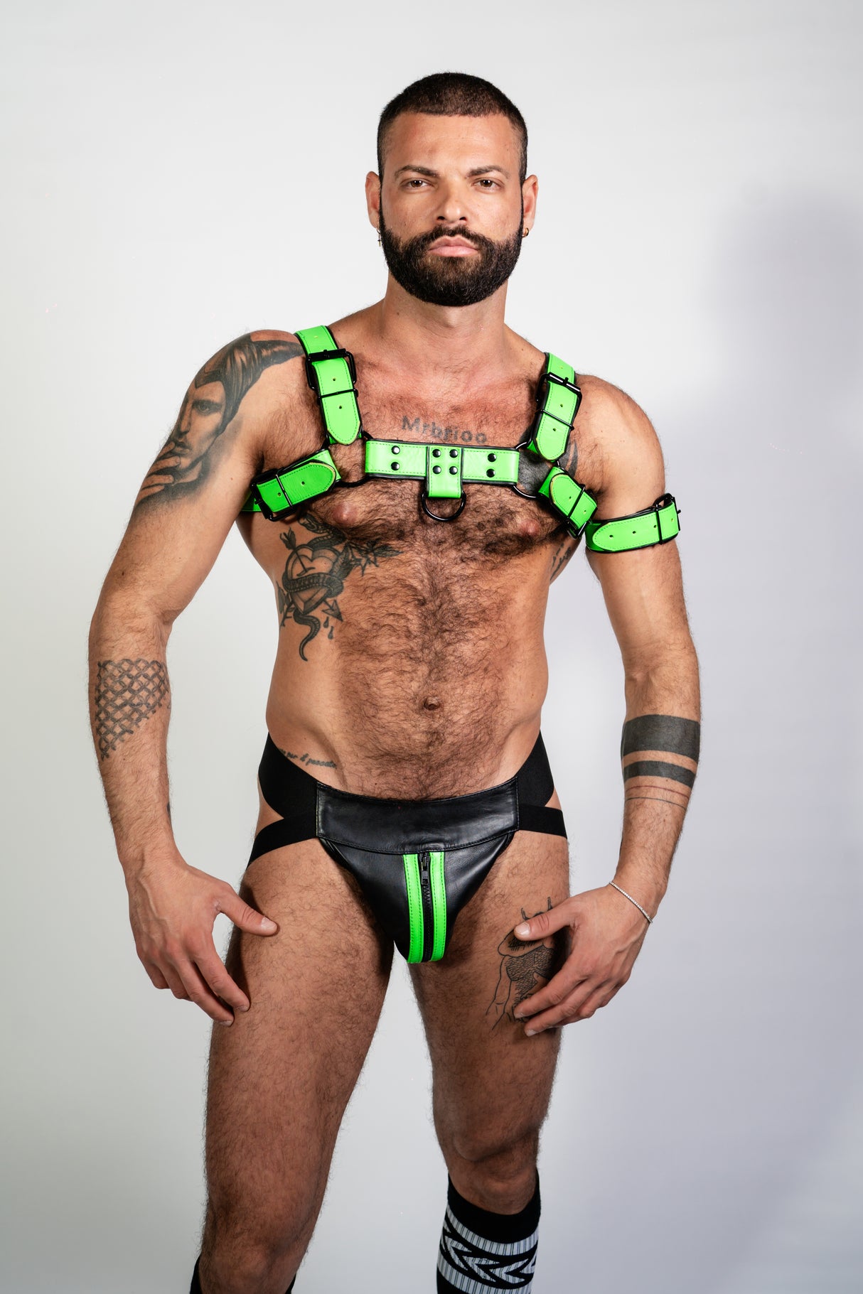 ruff GEAR Bold Leather Bulldog Harness Neon Green