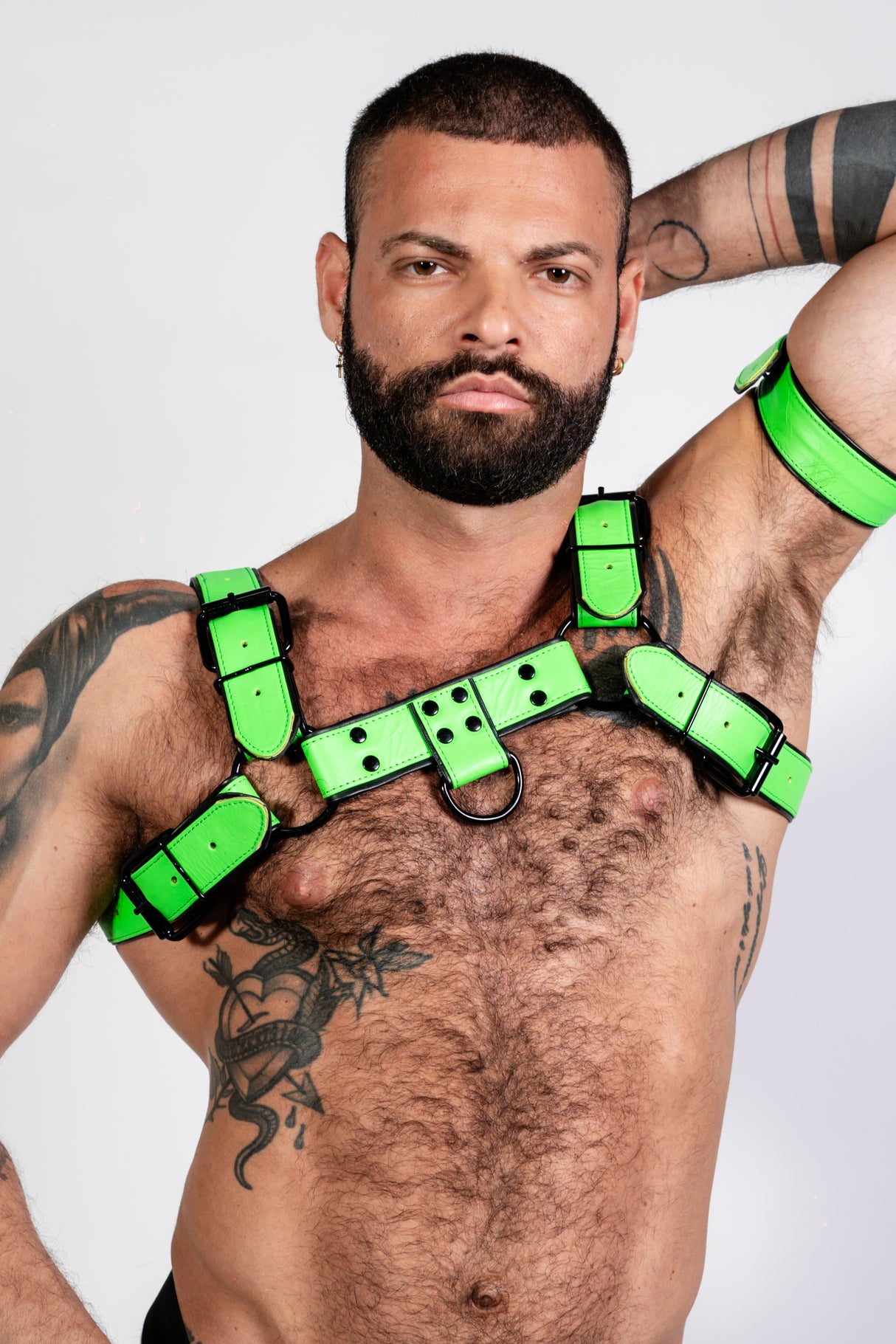 ruff GEAR Bold Leather Bulldog Harness Neon Green