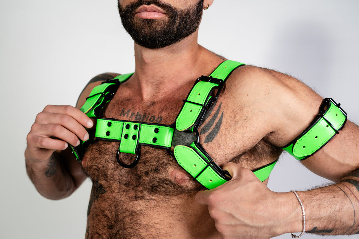 ruff GEAR Bold Leather Bulldog Harness Neon Green