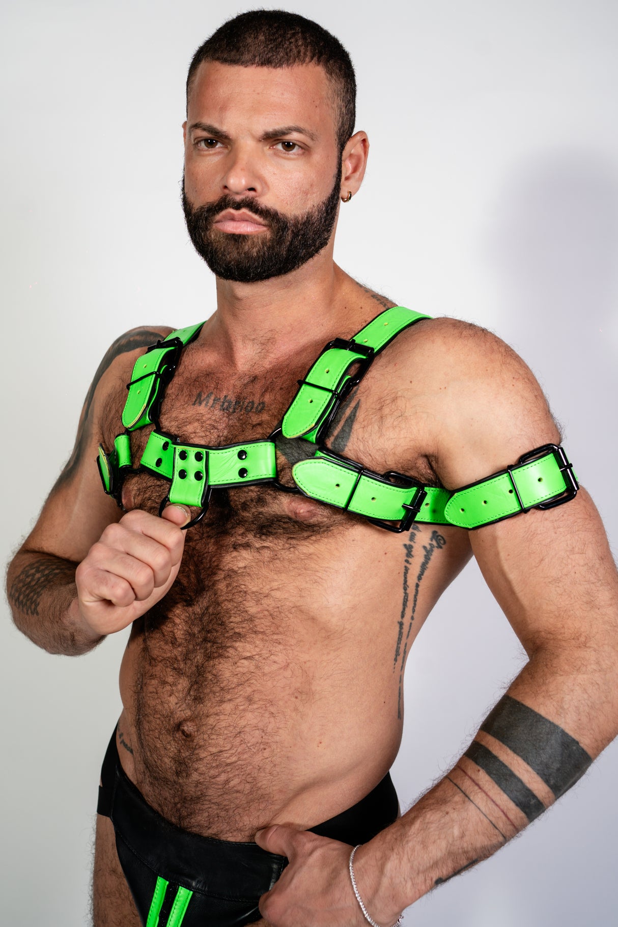 ruff GEAR Bold Leather Bulldog Harness Neon Green