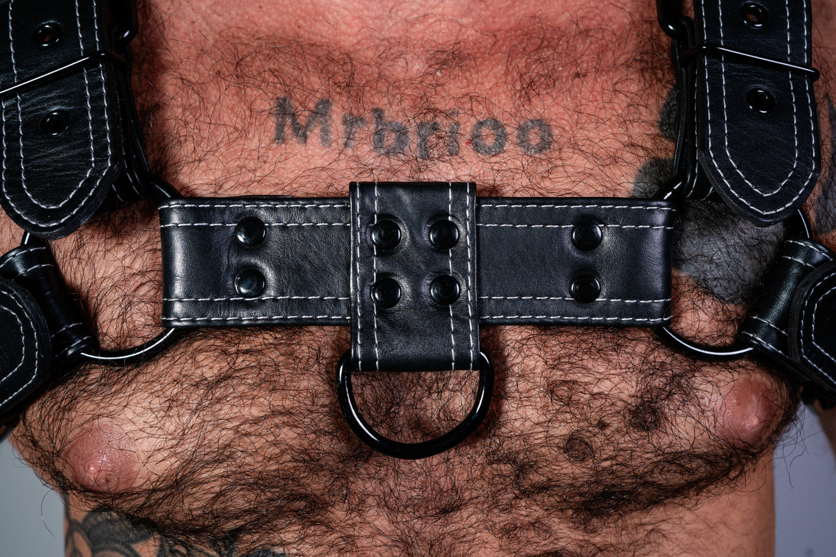 ruff GEAR RAW  Leather Bulldog Harness Black White