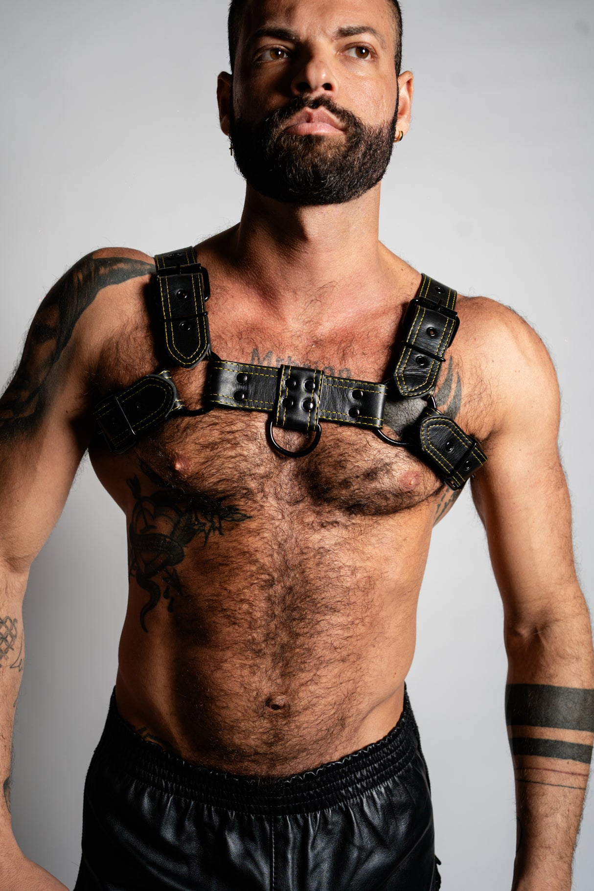 ruff GEAR RAW  Leather Bulldog Harness Black Yellow