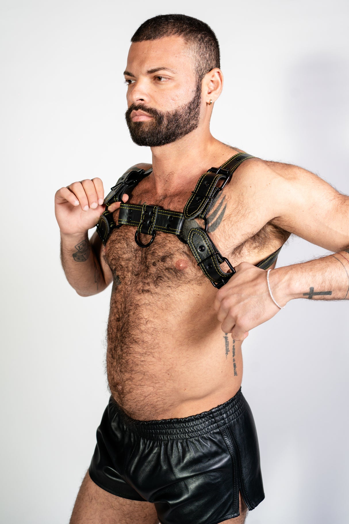 ruff GEAR RAW  Leather Bulldog Harness Black Yellow