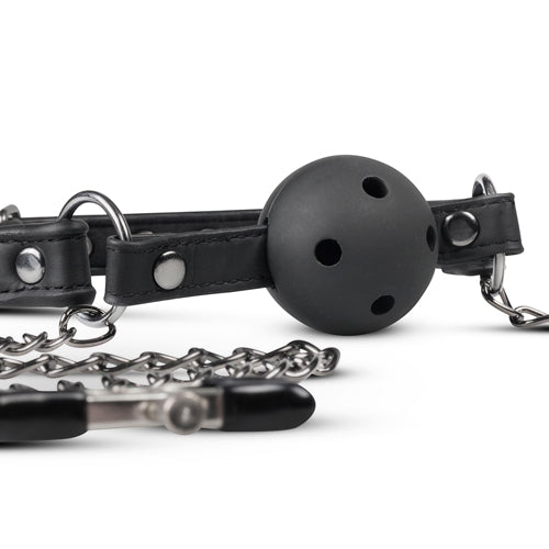 EasyToys Fetish Open Ball Gag with Nipple Clamps