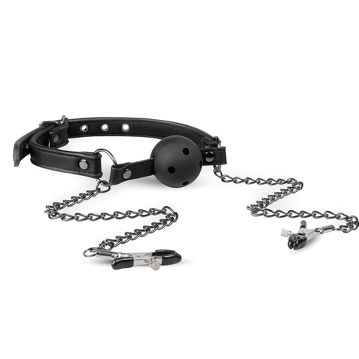 EasyToys Fetish Open Ball Gag with Nipple Clamps