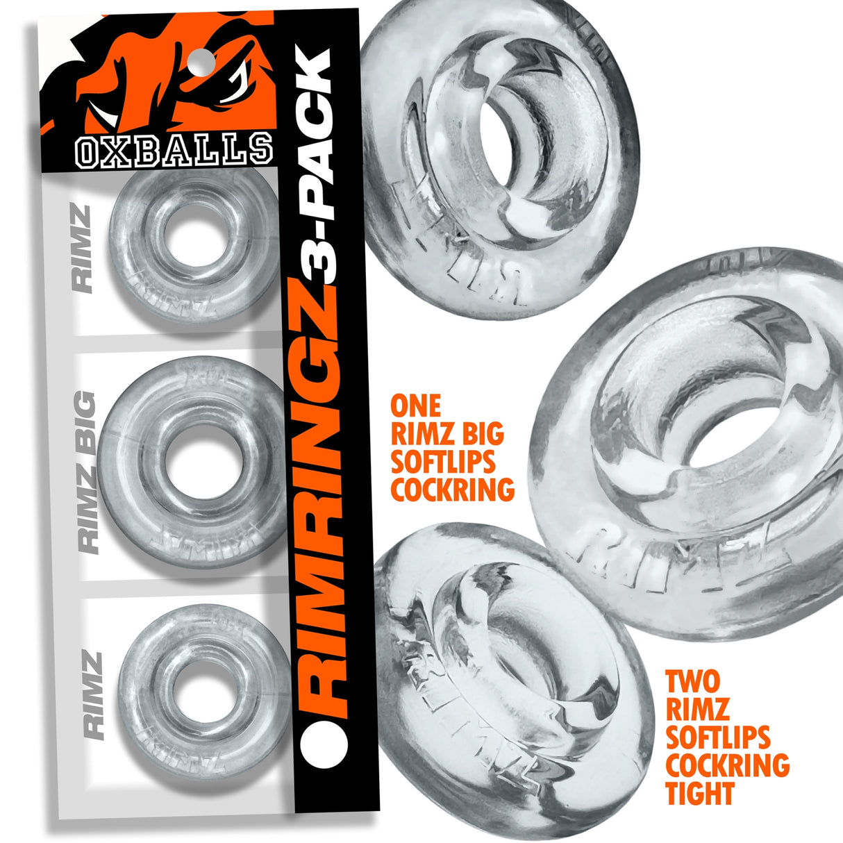 Oxballs RimRingz Cock Rings 3 Pack Clear