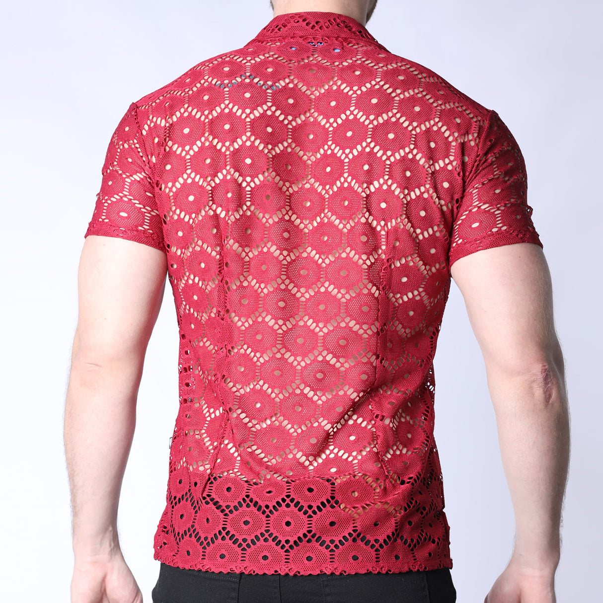 Timoteo Palmero Button Down Mesh Shirt Burgandy