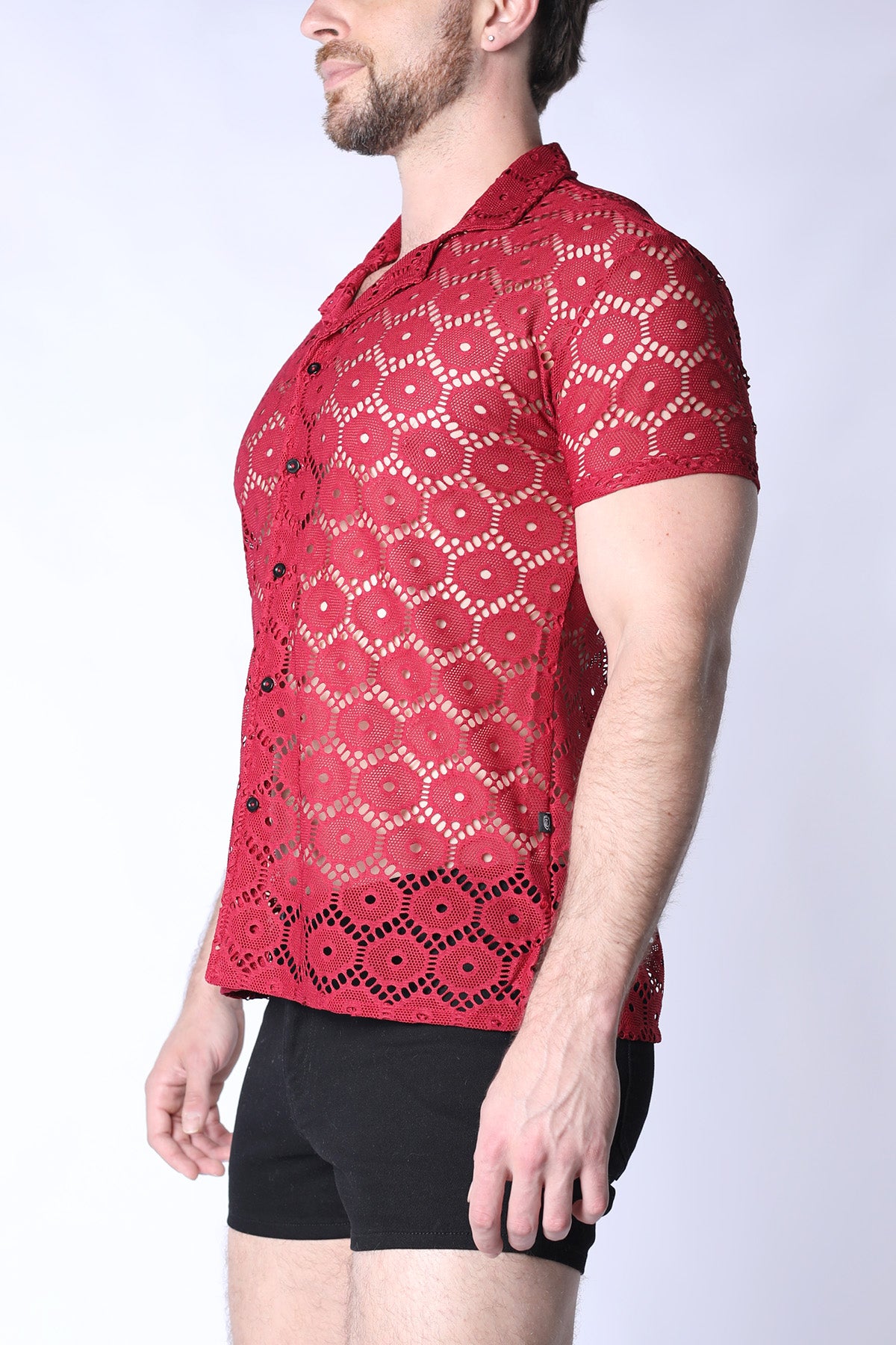 Timoteo Palmero Button Down Mesh Shirt Burgandy