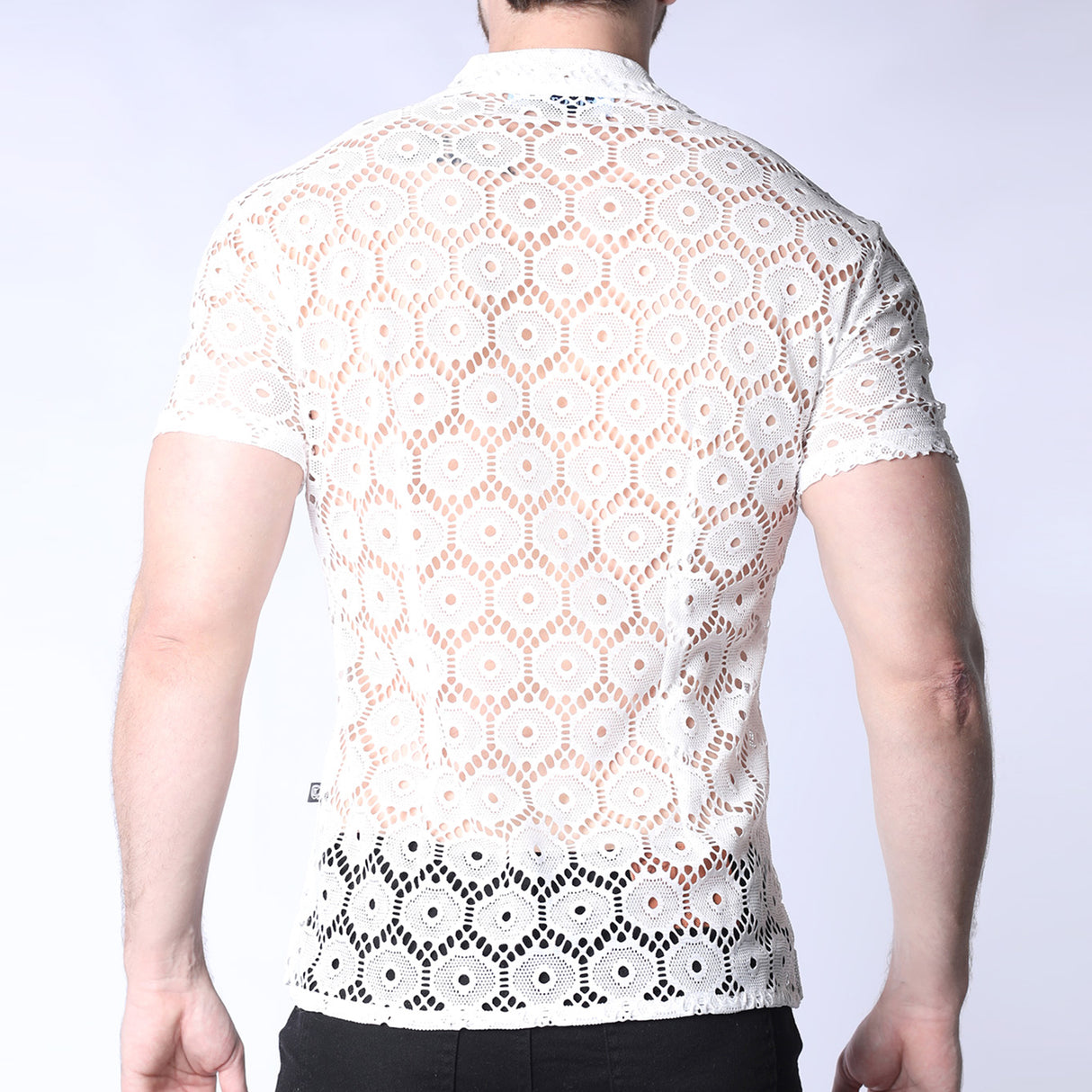 Timoteo Palmero Button Down Mesh Shirt White