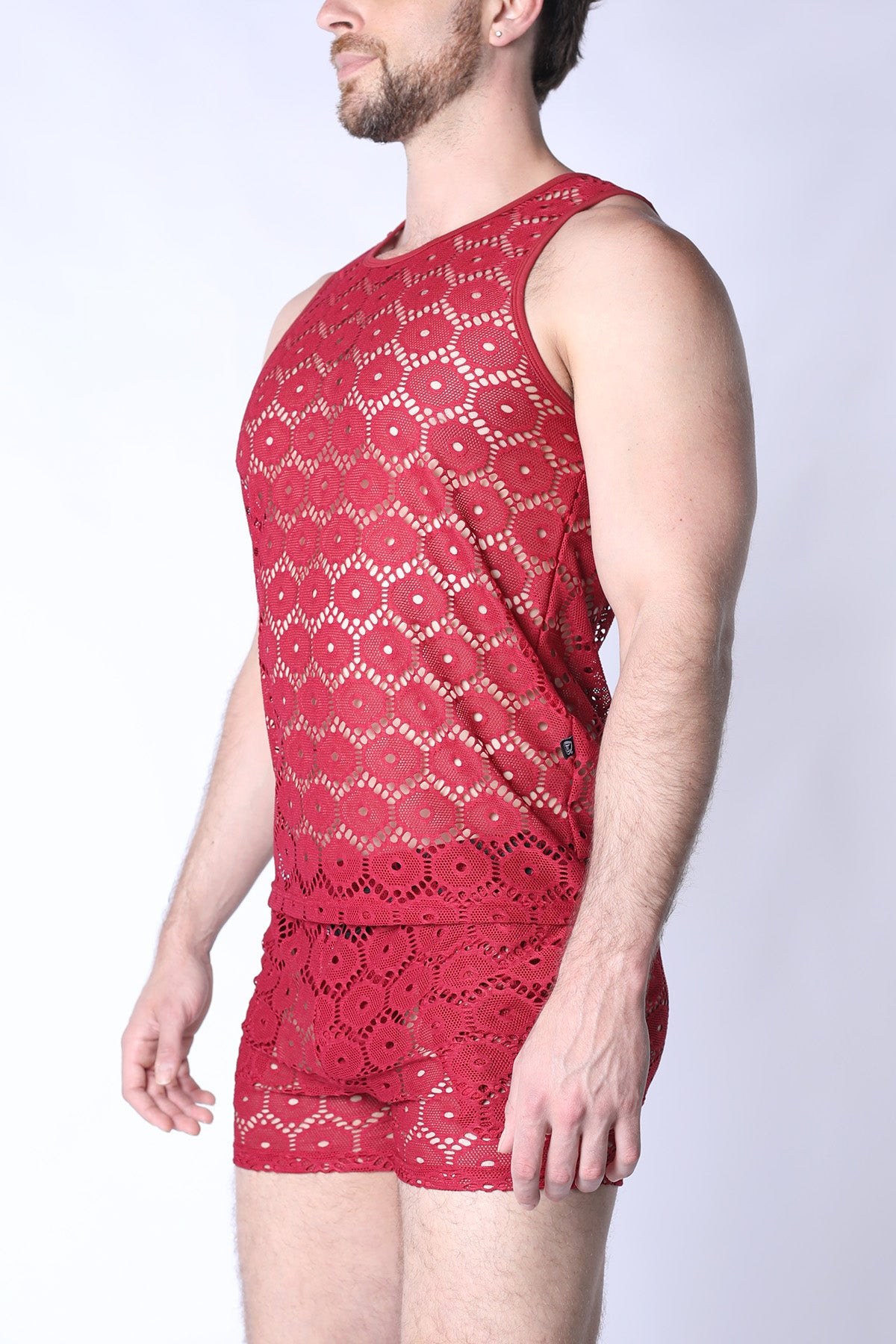 Timoteo Palmero Mesh Tank Top Burgandy