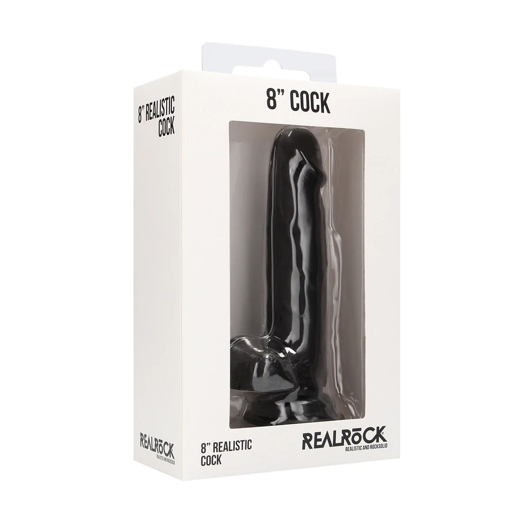 RealRock Realistic 8 Inch Cock with Scrotum Black